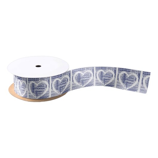 Ribbon Happy Hanukkah Blue Heart Satijnen Lint (Spoel)