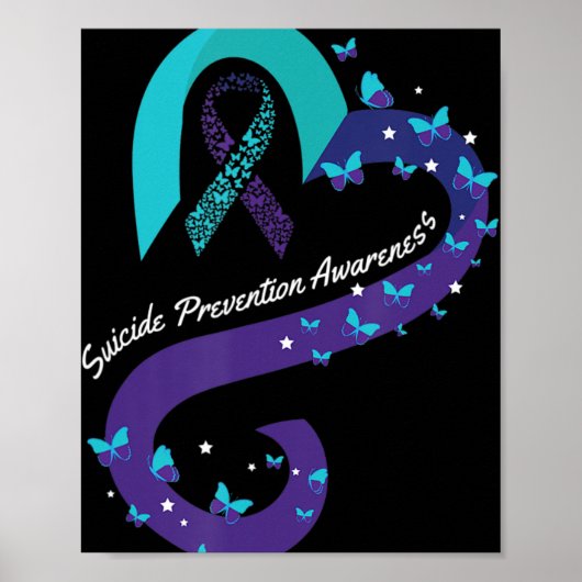 Ribbon Heart Butterfly Suicide Awareness Mental Poster (Voorkant)