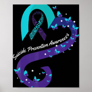 Ribbon Heart Butterfly Suicide Awareness Mental Poster