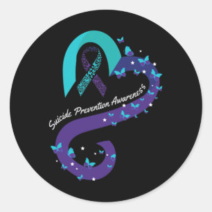 Ribbon Heart Butterfly Suicide Awareness Mental Ronde Sticker