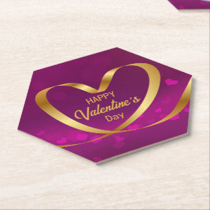 Ribbon Heart Gold Happy Valentijnsdag Paars Kartonnen Onderzetters