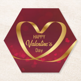Ribbon Heart Gold Happy Valentine's Day Red Kartonnen Onderzetters