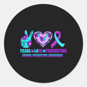 Ribbon Heart Peace Love Prevention Happy Suicide A Ronde Sticker