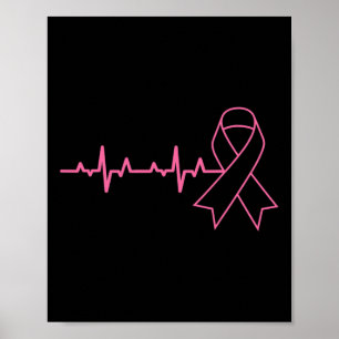 Ribbon Heartbeat Schattigee Borstkanker Awareness  Poster
