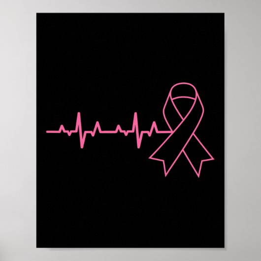 Ribbon Heartbeat Schattigee Borstkanker Awareness  Poster (Voorkant)