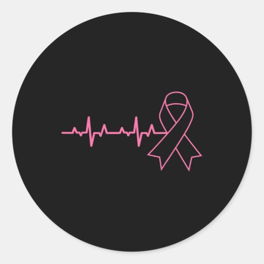 Ribbon Heartbeat Schattigee Borstkanker Awareness  Ronde Sticker (Voorkant)