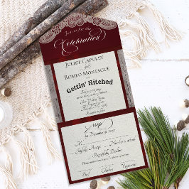 Ribbon & Lace Gettin' Hitched - Bordeaux All In One Uitnodiging