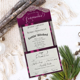 Ribbon & Lace Gettin' Hitched - Plum All In One Uitnodiging