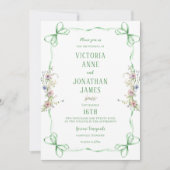 Ribbon Lijst Floral Whimsical Wedding Kaart (Voorkant)