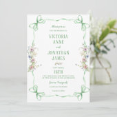 Ribbon Lijst Floral Whimsical Wedding Kaart (Staand voorkant)