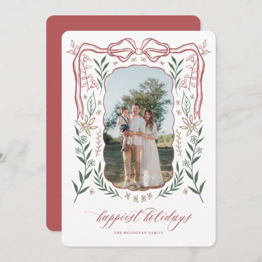 Ribbon Lijst Kerst Kaart met Boog (Voorkant / Achterkant)