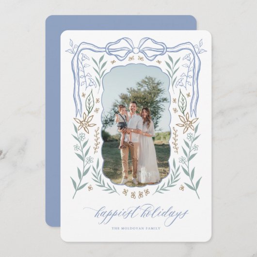 Ribbon Lijst Kerst Kaart met Boog (Voorkant / Achterkant)