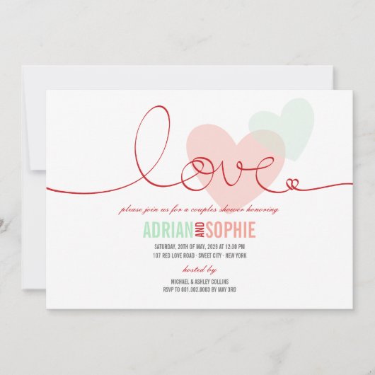 Ribbon Love Lieverd Couples Shower Party Invite Kaart (Voorkant)