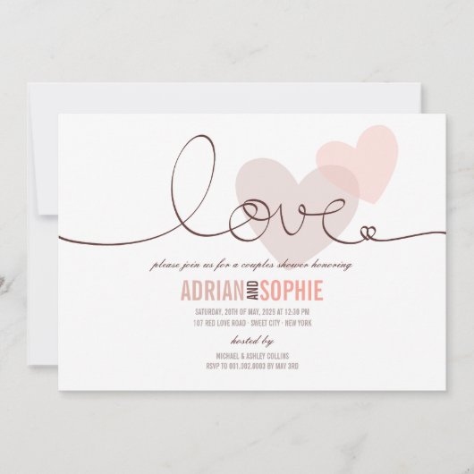 Ribbon Love Lieverd Couples Shower Party Invite Kaart (Voorkant)