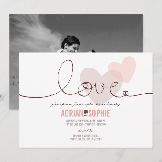 Ribbon Love Lieverd Couples Shower Party Invite Kaart (Voorkant / Achterkant)