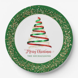 Ribbon Merry kerstboom Gold Glitter Papieren Bordje