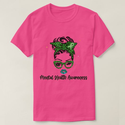 Ribbon Messy Bun Mental Health Awareness Mei T-shirt (Design voorkant)