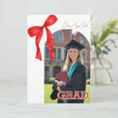 Ribbon Red Background Dual‑Photo QR Code Kaart (Staand voorkant)