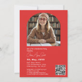 Ribbon Red Background Dual‑Photo QR Code Kaart (Achterkant)