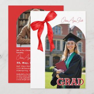 Ribbon Red Background Dual‑Photo QR Code Kaart