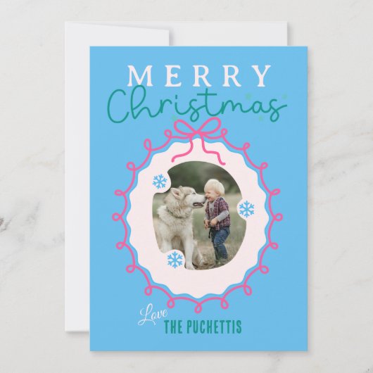 Ribbon Roze Afbeelding Lijst Kerst Feestdagenkaart (Voorkant)