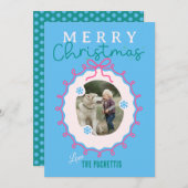 Ribbon Roze Afbeelding Lijst Kerst Feestdagenkaart (Voorkant / Achterkant)