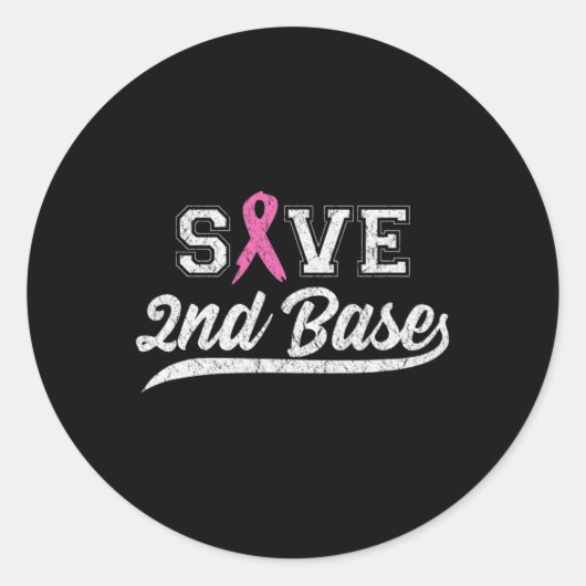 Ribbon Save Second Base Borstkanker Bewustzijn VI Ronde Sticker (Voorkant)