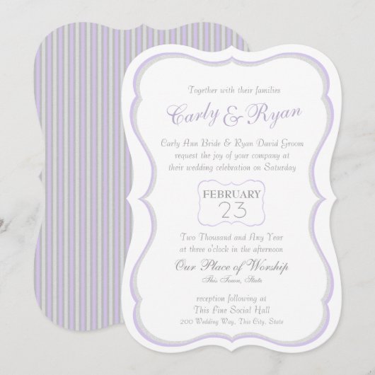 Ribbon Scallop Lavendel en Zilveren Strepen Kaart (Voorkant / Achterkant)