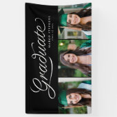 Ribbon script afstuderen trendy drie foto afstudee spandoek (Verticaal)