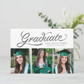 Ribbon script afstuderen trendy drie foto's kaart (Staand voorkant)