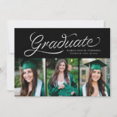 Ribbon script afstuderen trendy drie foto's kaart (Voorkant)
