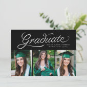 Ribbon script afstuderen trendy drie foto's kaart (Staand voorkant)