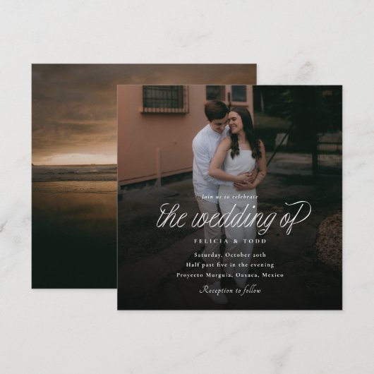 Ribbon Script Minimalist Square Wedding Photo Kaart (Voorkant / Achterkant)