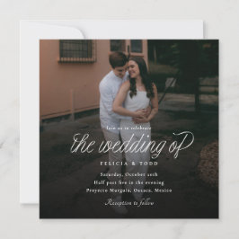 Ribbon Script Minimalist Square Wedding Photo Kaart