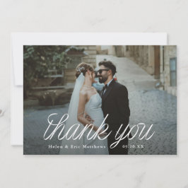Ribbon Script Minimalist Wedding Photo  Bedankkaart