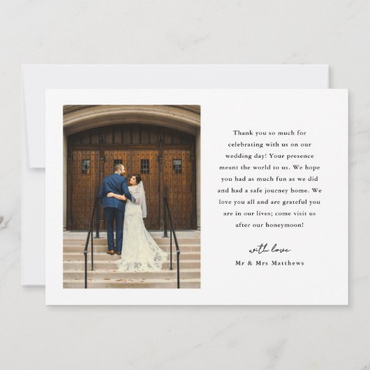 Ribbon Script Minimalist Wedding Photo  Bedankkaart (Achterkant)