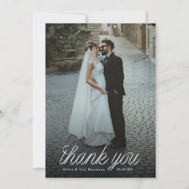Ribbon Script Minimalist Wedding Photo  Bedankkaart