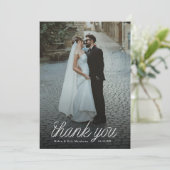 Ribbon Script Minimalist Wedding Photo  Bedankkaart (Staand voorkant)