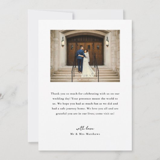 Ribbon Script Minimalist Wedding Photo Bedankkaart (Achterkant)