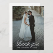 Ribbon Script Minimalist Wedding Photo  Bedankkaart (Voorkant / Achterkant)