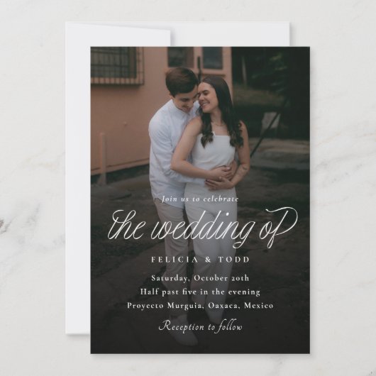 Ribbon Script Minimalist Wedding Photo Kaart (Voorkant)