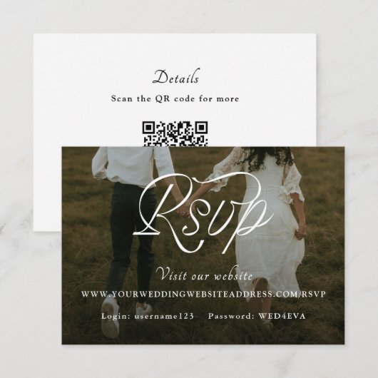 Ribbon Script Minimalist Wedding Photo RSVP Kaartje (Voorkant / Achterkant)