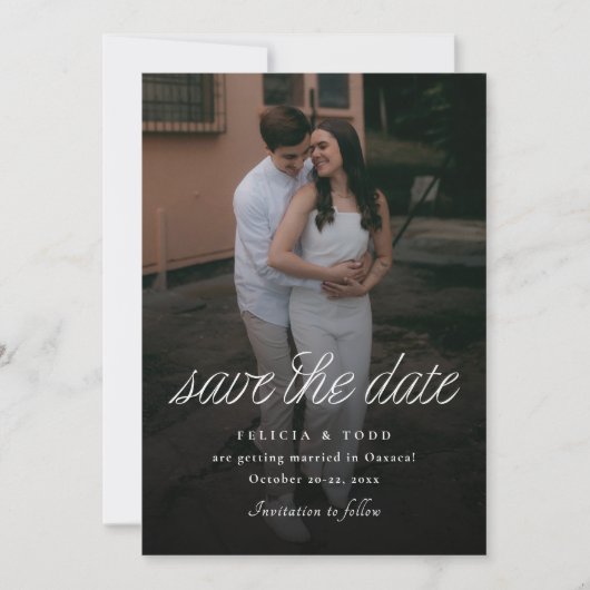 Ribbon Script Minimalist Wedding Photo Save The Date (Voorkant)