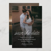 Ribbon Script Minimalist Wedding Photo Save The Date (Voorkant / Achterkant)
