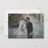 Ribbon Script Minimalist Wedding Photo Small Bedankkaart (Voorkant)