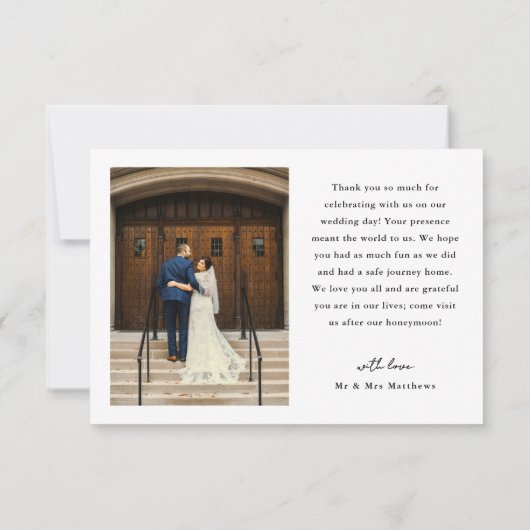 Ribbon Script Minimalist Wedding Photo Small Bedankkaart (Achterkant)