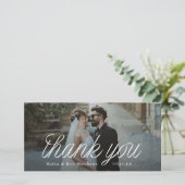 Ribbon Script Minimalist Wedding Photo Tall Bedankkaart (Staand voorkant)