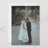 Ribbon Script Top Minimalist Wedding Photo  Bedankkaart (Voorkant)