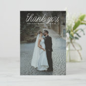 Ribbon Script Top Minimalist Wedding Photo Bedankkaart (Staand voorkant)