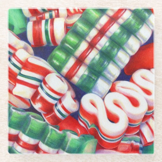 RIBBON SNOEP Glass Beverage Coaster Glazen Onderzetter (Voorkant)